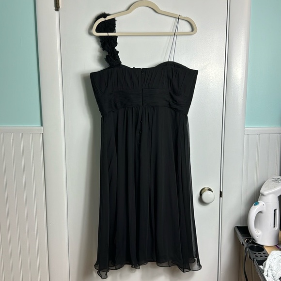 Rickie Freeman for Teri Jon Black 100% Silk 90s Y2K Rosette Strap Mini Dress 14 - Picture 2 of 16